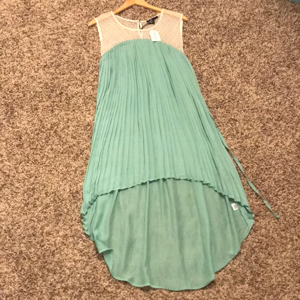 Pleated green hi low dress